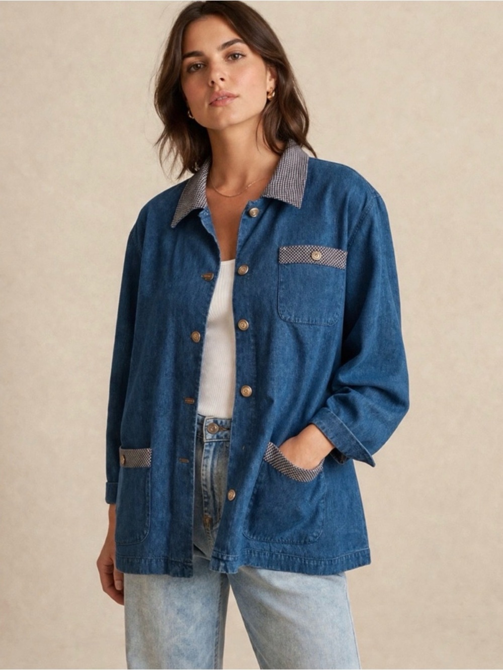 Oversized Vintage Denim Utility Shirt Jacket